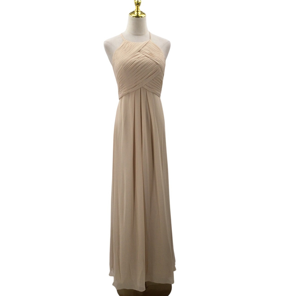 BRIDESMAID AW BRIDAL 4 S tan pleated chiffon wedding formal maxi dress NWT B40